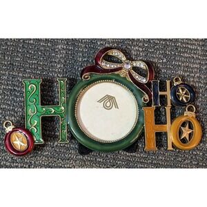 Ashleigh Manor Picture Frame Christmas Ornament Enamel Rhinestone Metal Ho Ho Ho